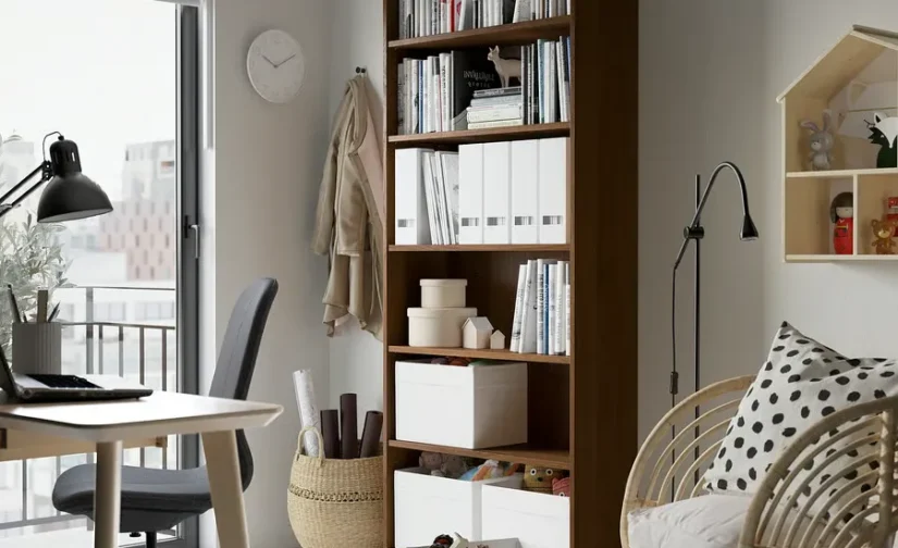 کتابخانه طرح گردوی قهوه‌ای سایز ۸۰x۲۸x۲۰۲ ایکیا مدل BILLY