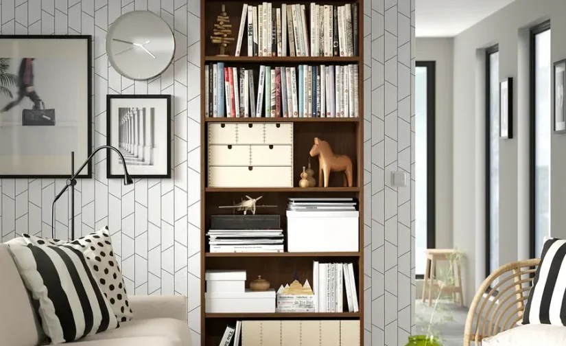 کتابخانه طرح گردوی قهوه‌ای سایز ۸۰x۲۸x۲۰۲ ایکیا مدل BILLY