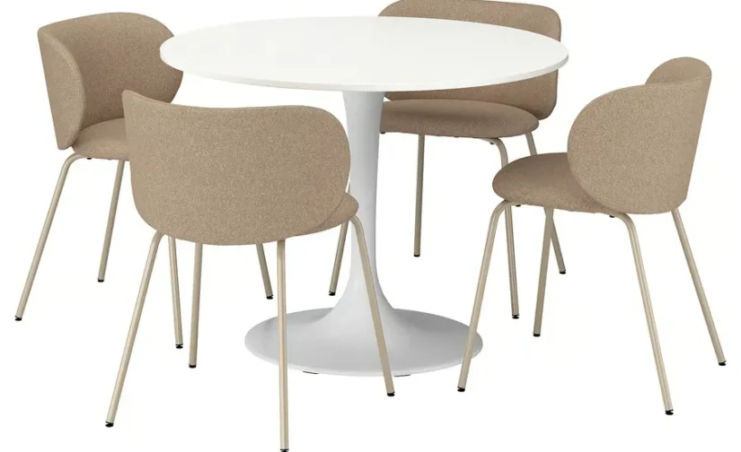 میز و صندلی 4 نفره سفید/طوسی تیره ایکیا سایز ۱۰۳ مدل DOCKSTA / KRYLBO