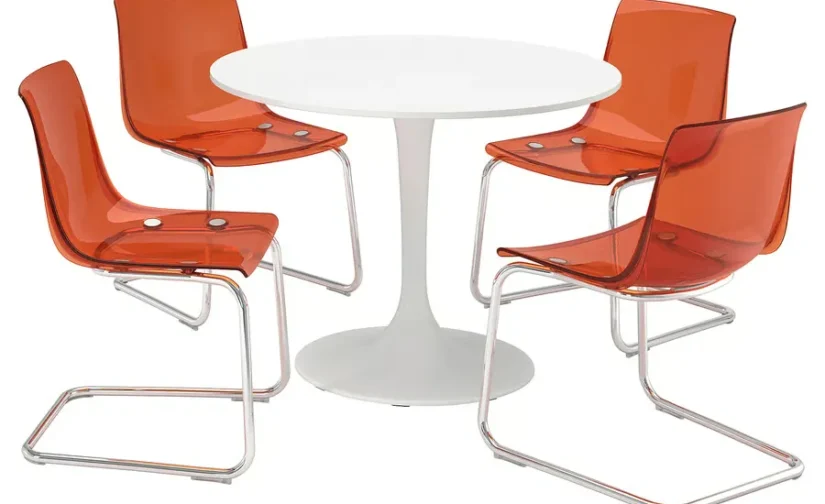 میز و صندلی 4 نفره سفید/قرمز ایکیا سایز ۱۰۳ مدل DOCKSTA / KRYLBO