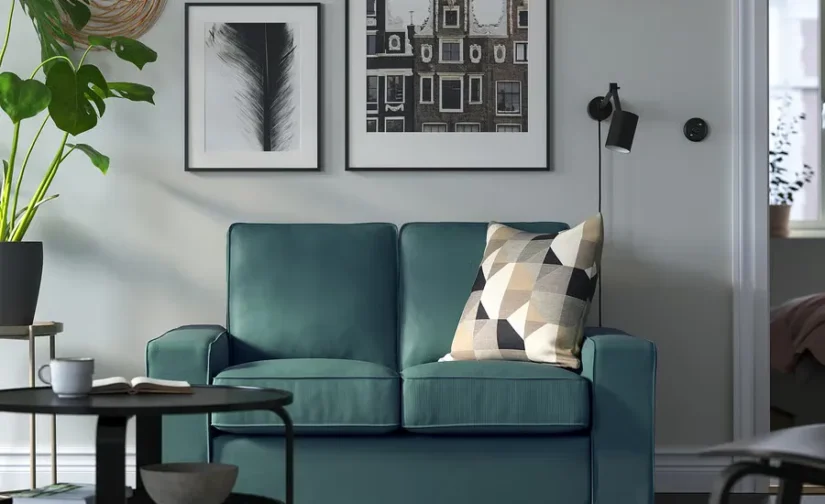 مبل راحتی دو نفره تیبلبی فیروزه ای/خاکستری ایکیا مدل KIVIK