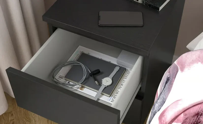 کمد پاتختی دو کشو مشکی ایکیا سایز ۴۰x۵۵ مدل MALM