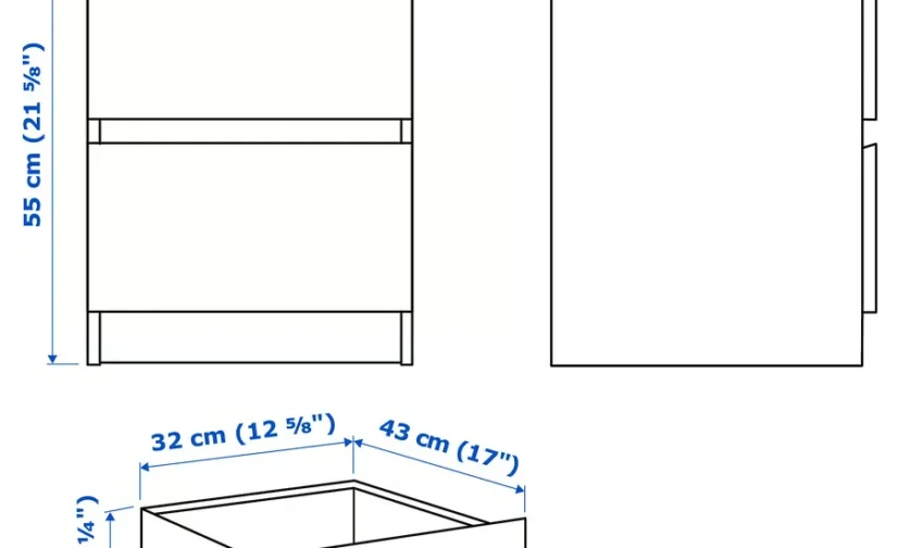 کمد پاتختی دو کشو سفید ایکیا سایز ۴۰x۵۵ مدل MALM