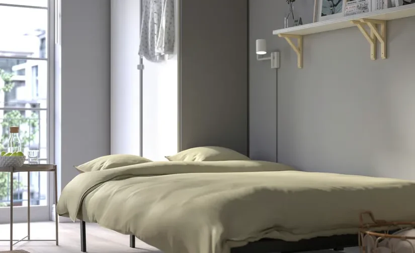 مبل تختخواب شو سه نفره با تشک فومی / رنگ مشکی و خاکستری روشن ایکیا مدل NYHAMN