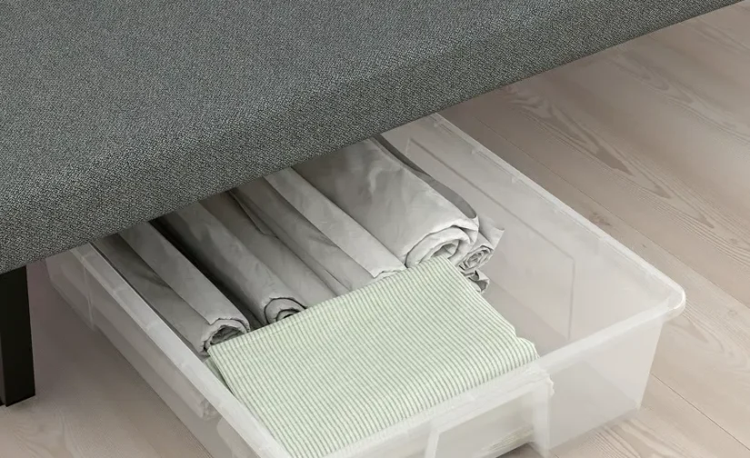 مبل تختخواب شو سه نفره با تشک فومی / رنگ مشکی و خاکستری روشن ایکیا مدل NYHAMN