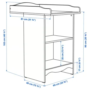 سرویس دو تیکه تخت و میز تعویض نوزاد رنگ سفید سایز 60x120 ایکیا مدل SMÅGÖRA