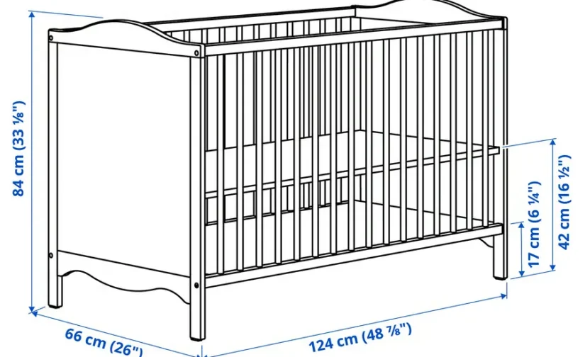 سرویس دو تیکه تخت و میز تعویض نوزاد رنگ سفید سایز 60x120 ایکیا مدل SMÅGÖRA