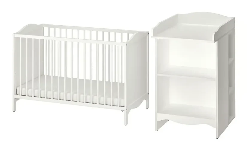 سرویس دو تیکه تخت و میز تعویض نوزاد رنگ سفید سایز 60x120 ایکیا مدل SMÅGÖRA