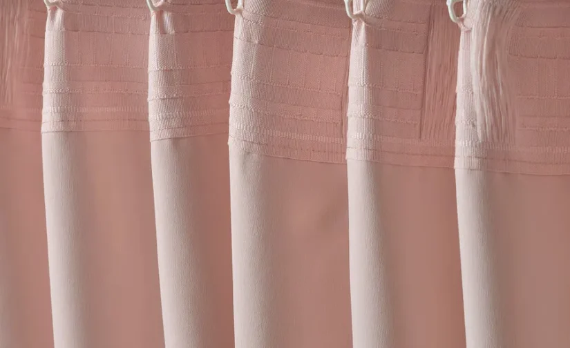 یک جفت پرده ضخیم ایکیا صورتی/با نوار تزئینی سایز ۱۴۵x۳۰۰ مدل VILBORG