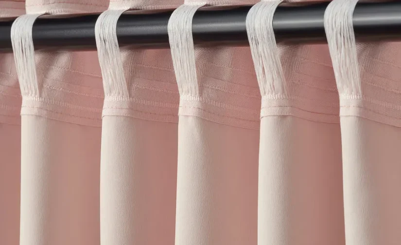 یک جفت پرده ضخیم ایکیا صورتی/با نوار تزئینی سایز ۱۴۵x۳۰۰ مدل VILBORG