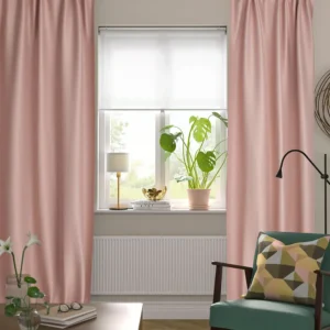 یک جفت پرده ضخیم ایکیا صورتی/با نوار تزئینی سایز ۱۴۵x۳۰۰ مدل VILBORG