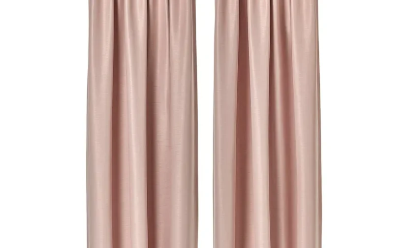 یک جفت پرده ضخیم ایکیا صورتی/با نوار تزئینی سایز ۱۴۵x۳۰۰ مدل VILBORG