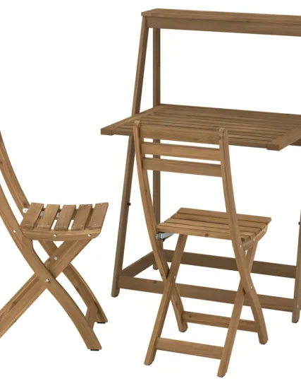 میز و ۲ صندلی تاشو مناسب فضای باز قهوه‌ای تیره ایکیا مدل DJUPÖN / ASKHOLMEN