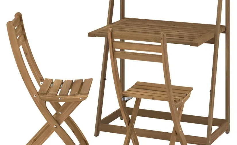 میز و ۲ صندلی تاشو مناسب فضای باز قهوه‌ای تیره ایکیا مدل DJUPÖN / ASKHOLMEN