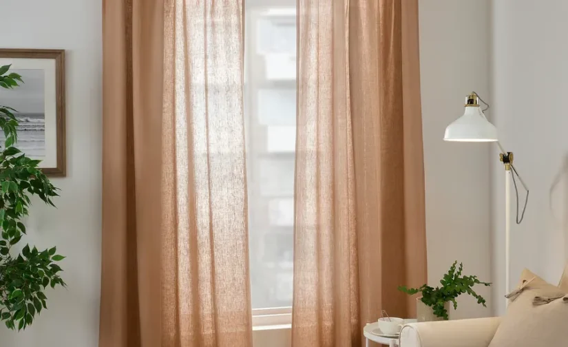 پرده ۱ جفت بژ تیره/با نوار تزئینی سایز ۱۴۵x۳۰۰ ایکیا مدل DYTÅG