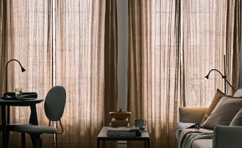 پرده ۱ جفت بژ تیره/با نوار تزئینی سایز ۱۴۵x۳۰۰ ایکیا مدل DYTÅG