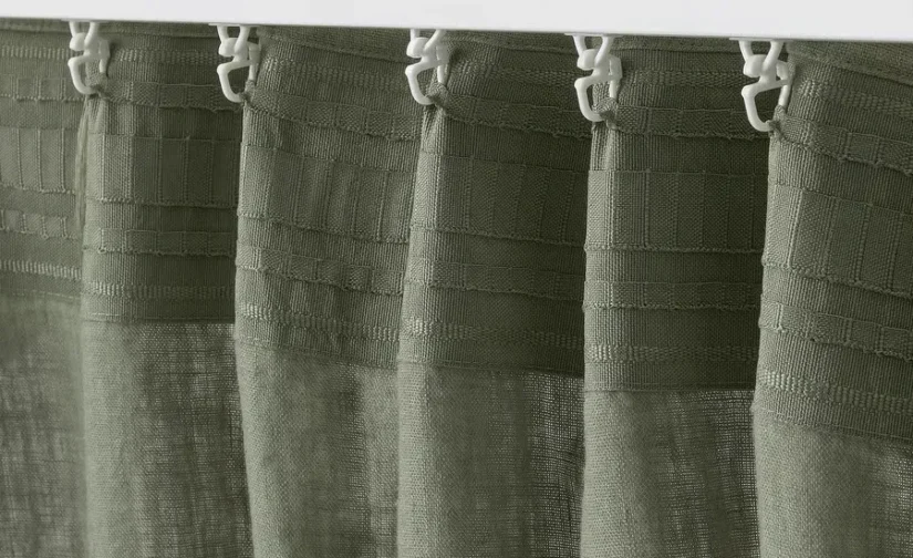 پرده ۱ جفت خاکستری-سبز/با نوار تزئینی سایز ۱۴۵x۳۰۰ ایکیا مدل DYTÅG