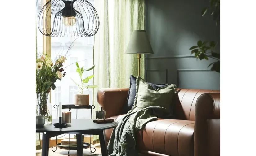 پرده ۱ جفت خاکستری-سبز/با نوار تزئینی سایز ۱۴۵x۳۰۰ ایکیا مدل DYTÅG