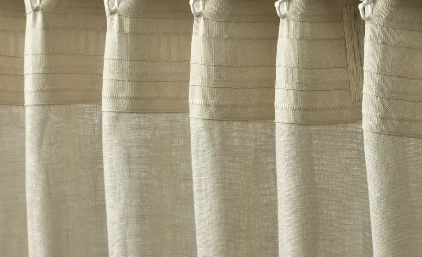 پرده ۱ جفت کتان بژ/با نوار تزئینی سایز ۱۴۵x۳۰۰ ایکیا مدل DYTÅG