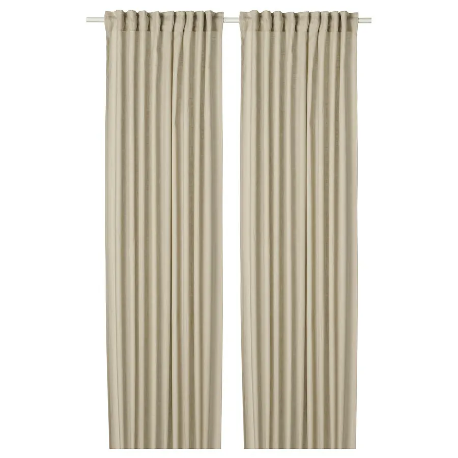 پرده ۱ جفت کتان بژ/با نوار تزئینی سایز ۱۴۵x۳۰۰ ایکیا مدل DYTÅG