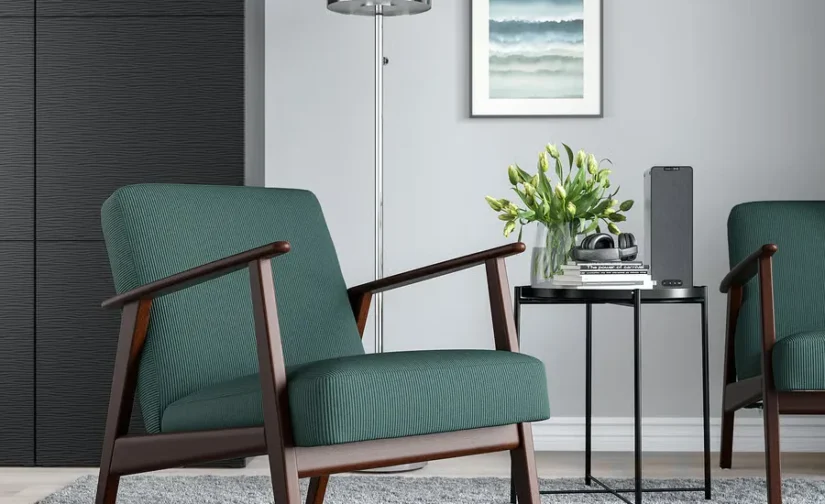 صندلی راحتی خاکستری-فیروزه‌ای کلینج ایکیا مدل EKENÄSET