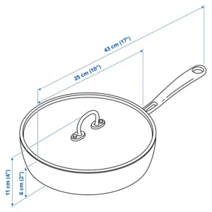 ماهیتابه با درب مسی/استیل ضد زنگ سایز 25 ایکیا مدل FINMAT