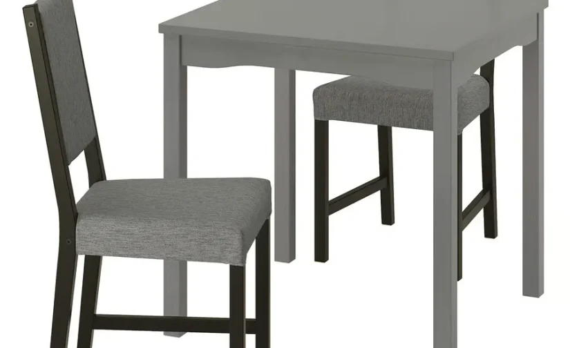 میز و ۲ صندلی خاکستری/قهوه‌ای-مشکی/بژ سایز ۷۴x۷۴ ایکیا مدل HAUGA / STEFAN