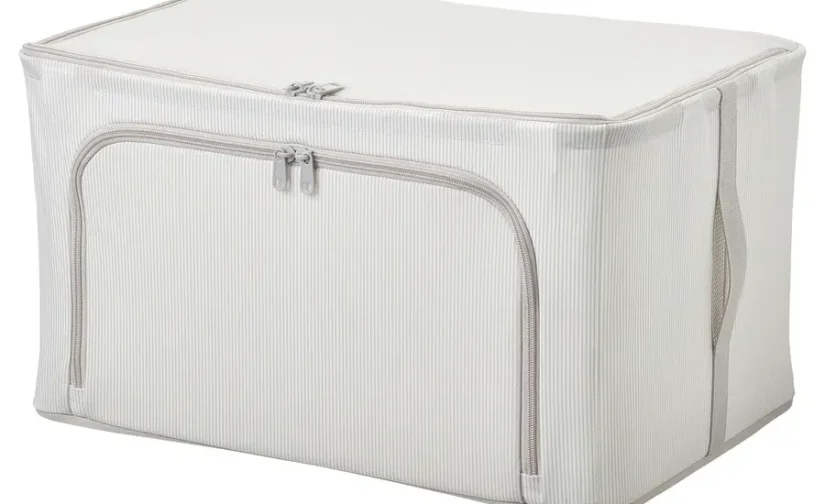 جعبه نگهداری پارچه‌ای راه‌راه/سفید/خاکستری سایز ۳۴x۵۱x۲۸ ایکیا مدل HEMMAFIXARE