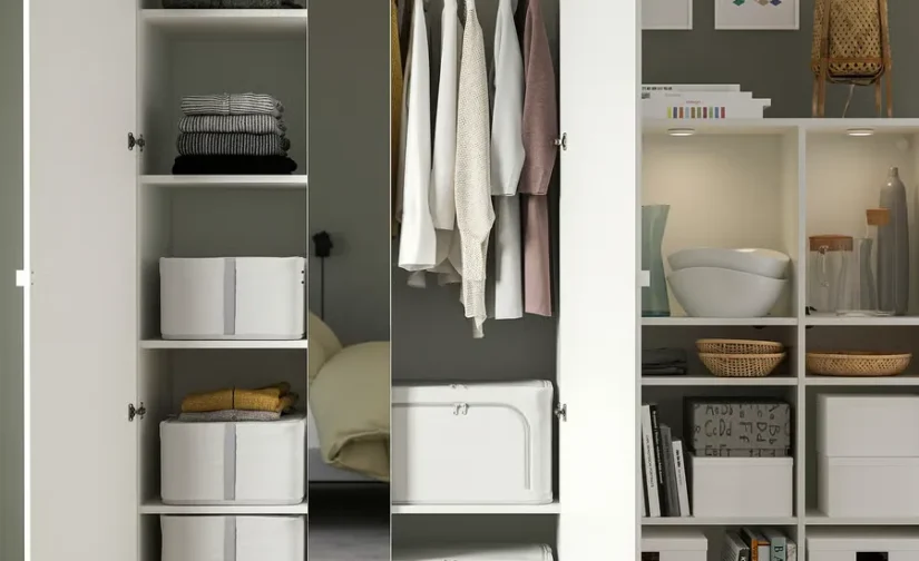 جعبه نگهداری پارچه‌ای راه‌راه/سفید/خاکستری سایز ۳۴x۵۱x۲۸ ایکیا مدل HEMMAFIXARE