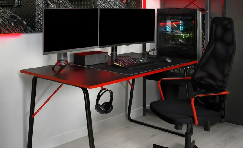 میز تحریر مشکی سایز ۱۴۰x۸۰ ایکیا مدل HUVUDSPELARE