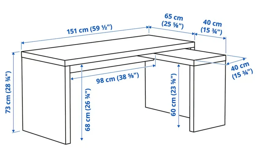 میز تحریر با پنل کشویی سفید سایز ۱۵۱x۶۵ ایکیا مدل MALM