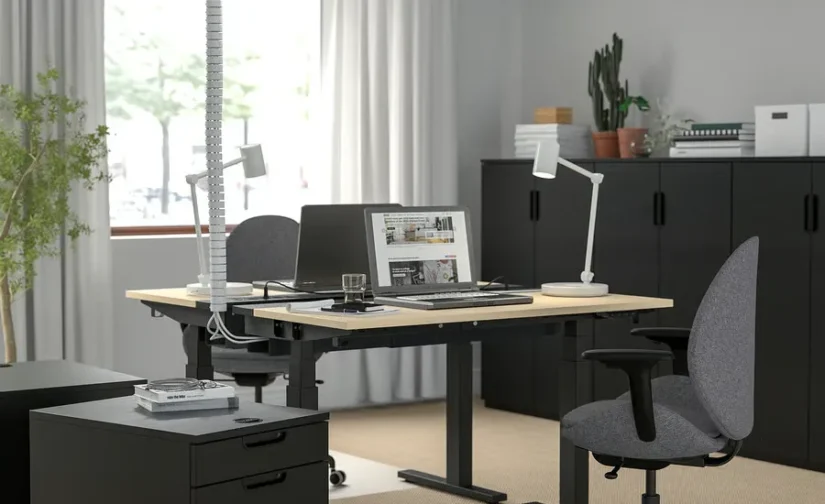 نشیمن/استند رومیزی روکش برقی توس/مشکی سایز ۱۲۰x۸۰ ایکیا مدل MITTZON