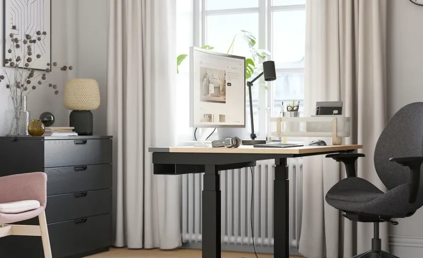 نشیمن/استند رومیزی روکش برقی توس/مشکی سایز ۱۲۰x۸۰ ایکیا مدل MITTZON