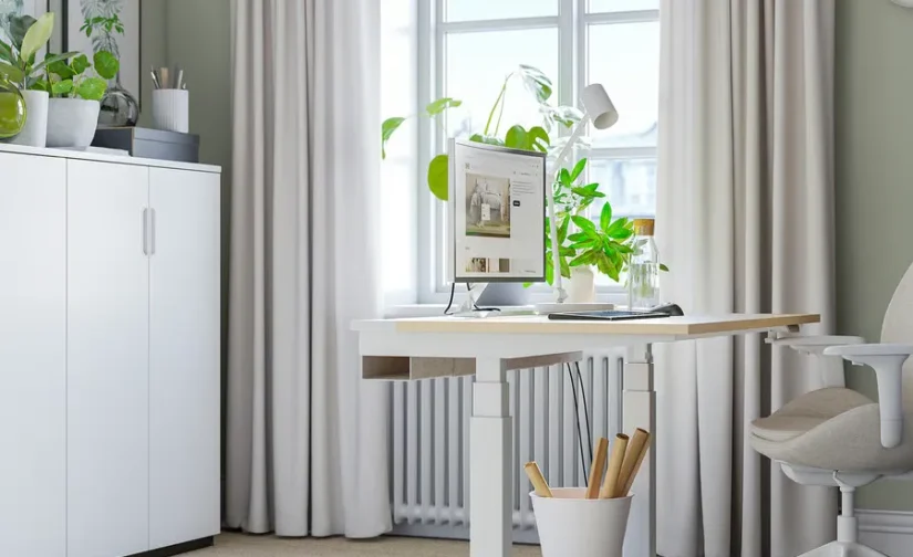 نشیمن/استند رومیزی روکش برقی توس/سفید سایز ۱۲۰x۸۰ ایکیا مدل MITTZON