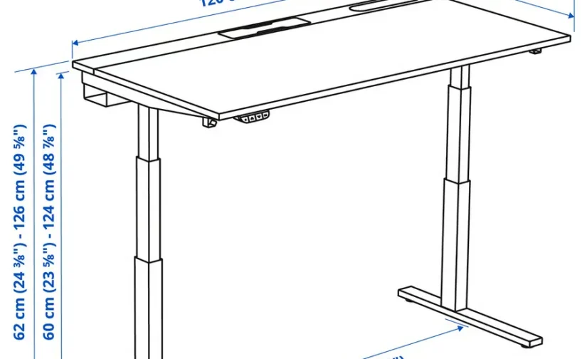 میز با قابلیت تنظیم ارتفاع برقی سفید/مشکی سایز 120*80 ایکیا مدل MITTZON