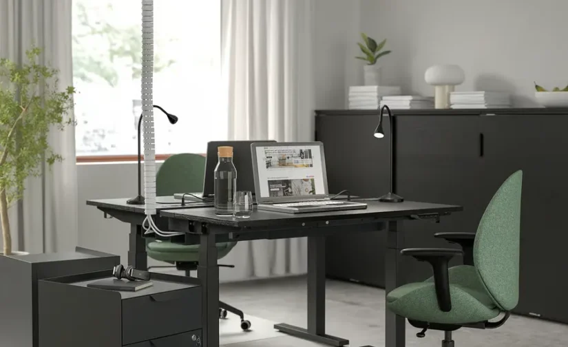 میز با قابلیت تنظیم ارتفاع برقی مشکی سایز 120*80 ایکیا مدل MITTZON
