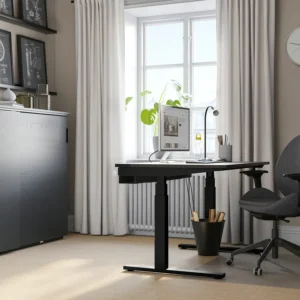 میز با قابلیت تنظیم ارتفاع برقی مشکی سایز 120*80 ایکیا مدل MITTZON