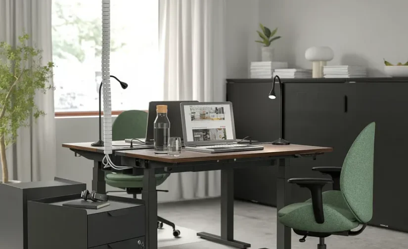 میز با قابلیت تنظیم ارتفاع برقی روکش گردو / مشکی سایز 120*80 ایکیا مدل MITTZON