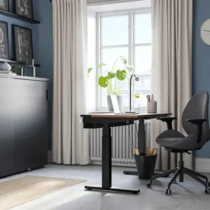 میز با قابلیت تنظیم ارتفاع برقی روکش گردو / مشکی سایز 120*80 ایکیا مدل MITTZON