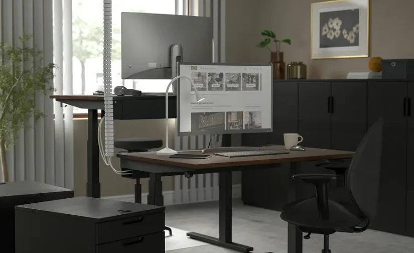 میز با قابلیت تنظیم ارتفاع برقی روکش گردو / مشکی سایز 120*80 ایکیا مدل MITTZON