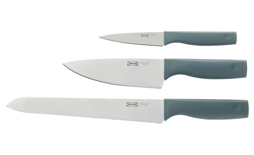 سرویس چاقوی ۳ تکه خاکستری-فیروزه‌ای ایکیا مدل TIGERBARB