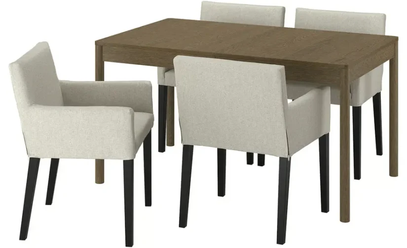 میز و ۴ صندلی روکش بلوط قهوهای/مشکی بژ سایز ۱۴۰/۱۹۶x۸۵ ایکیا مدل TONSTAD / MÅRENÄS