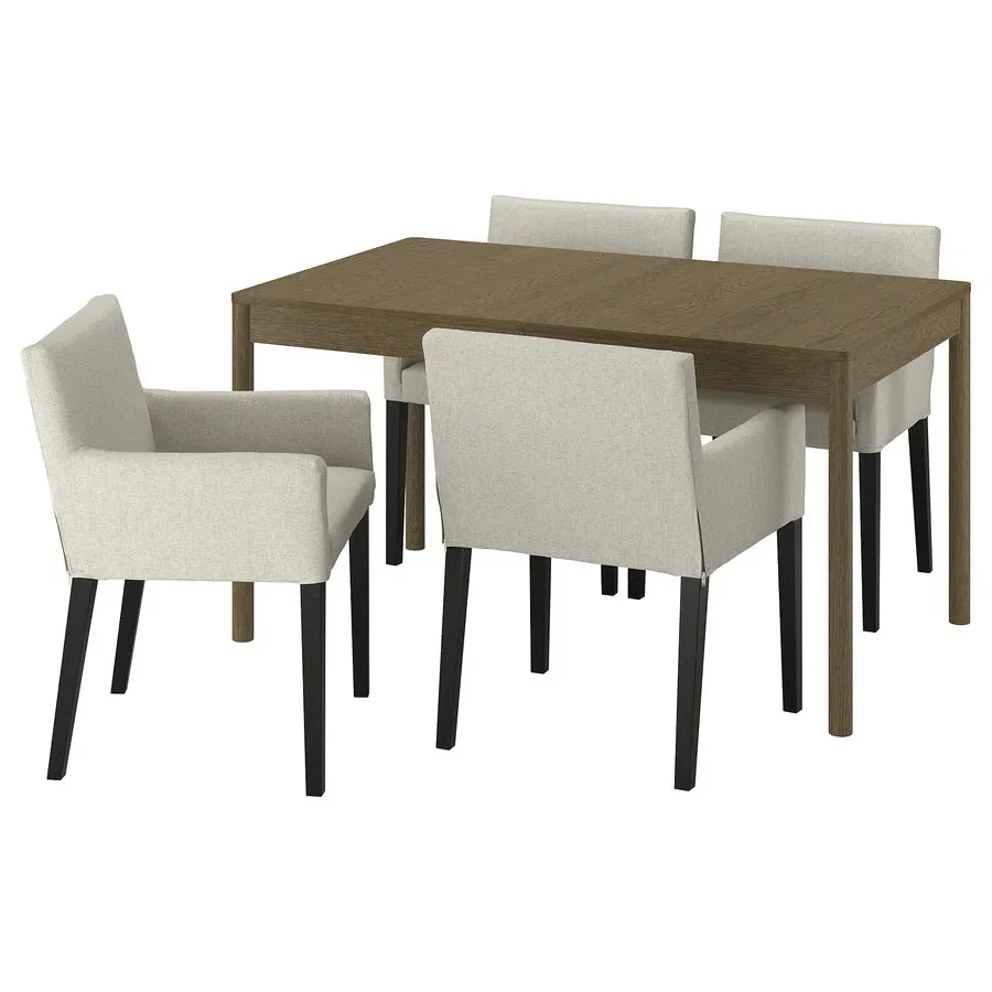 میز و ۴ صندلی روکش بلوط قهوه‌ای/مشکی بژ سایز ۱۴۰/۱۹۶x۸۵ ایکیا مدل TONSTAD / MÅRENÄS