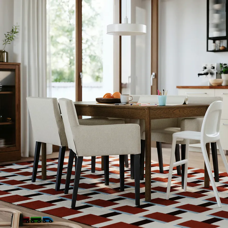 میز و ۴ صندلی روکش بلوط قهوهای/مشکی بژ سایز ۱۴۰/۱۹۶x۸۵ ایکیا مدل TONSTAD / MÅRENÄS