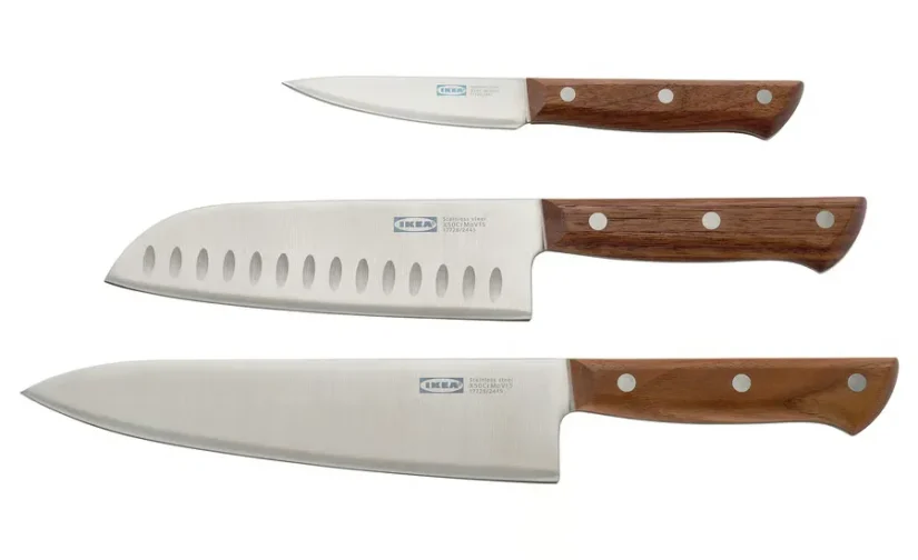 سرویس چاقوی ۳ تکه استیل ضد زنگ/گردو ایکیا مدل VARDAGEN