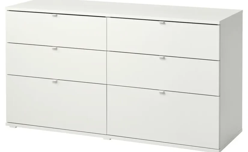 کمد ۶ کشو سفید دارای پایه ایکیا با قابلیت باز و بسته شدن سایز ۱۴۰x۴۷x۷۵ مدل VIHALS