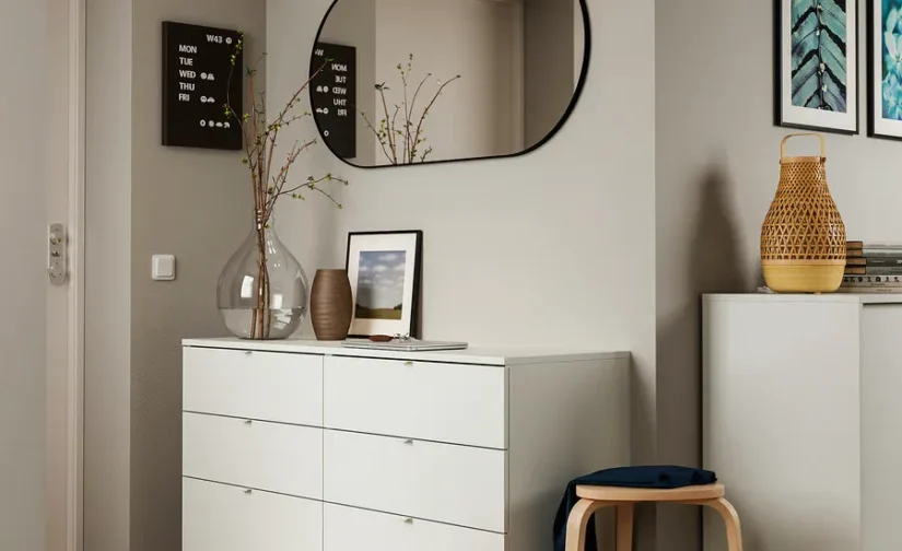 کمد ۶ کشو سفید دارای پایه ایکیا با قابلیت باز و بسته شدن سایز ۱۴۰x۴۷x۷۵ مدل VIHALS