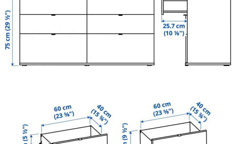 کمد ۶ کشو سفید دارای پایه ایکیا با قابلیت باز و بسته شدن سایز ۱۴۰x۴۷x۷۵ مدل VIHALS