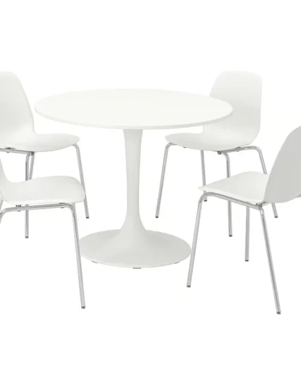 میز و ۴ صندلی سفید با روکش کروم سایز ۱۰۳ ایکیا مدل DOCKSTA / LIDÅS