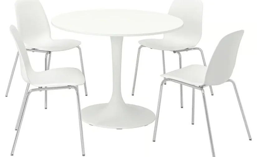 میز و ۴ صندلی سفید با روکش کروم سایز ۱۰۳ ایکیا مدل DOCKSTA / LIDÅS